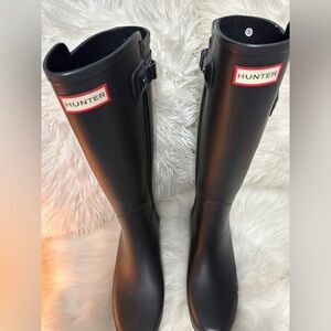 Hunter Black Matte Tall Rain Boots with Logo